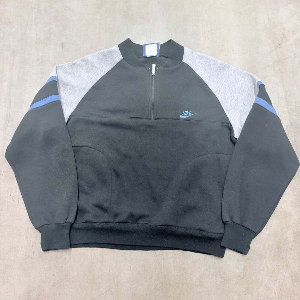 Nike Vintage 1/4 Zip Sweatshirt Size L Black Blue Grey